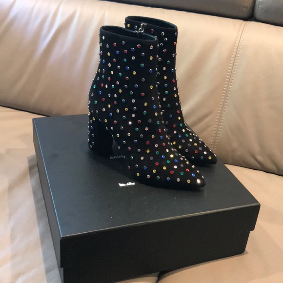 NWT SAINT LAURENT SUEDE BETTY CRYSTAL BOOTIE - Picture 4 of 8